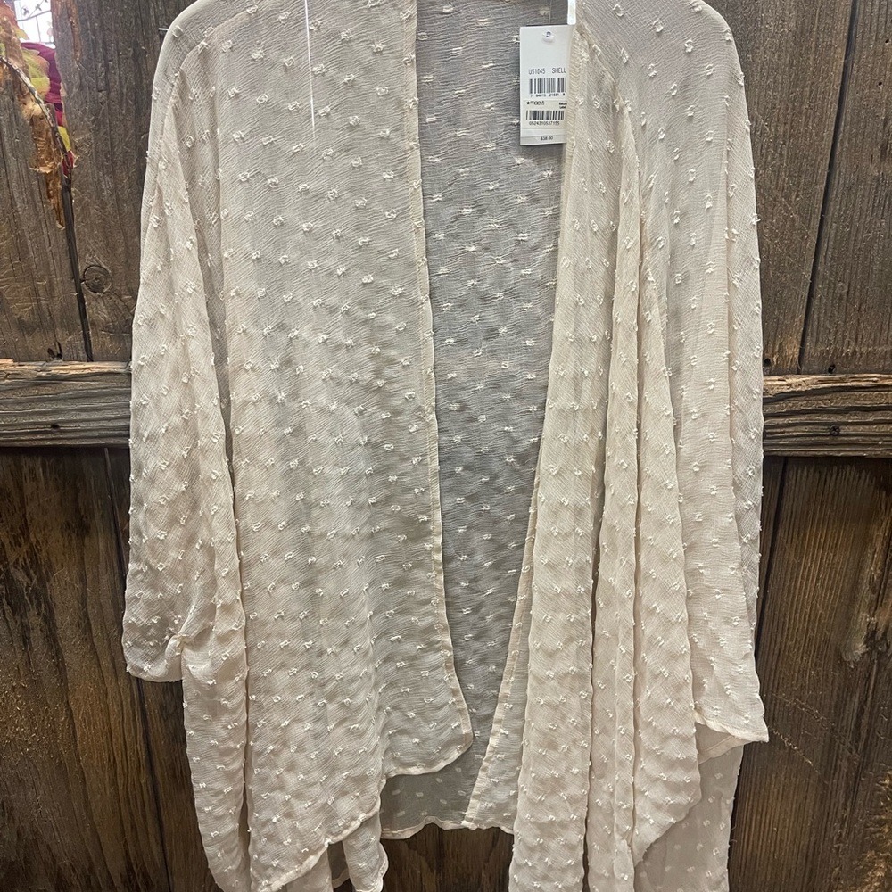 Cream Textured Cejob Open Front Cardigan